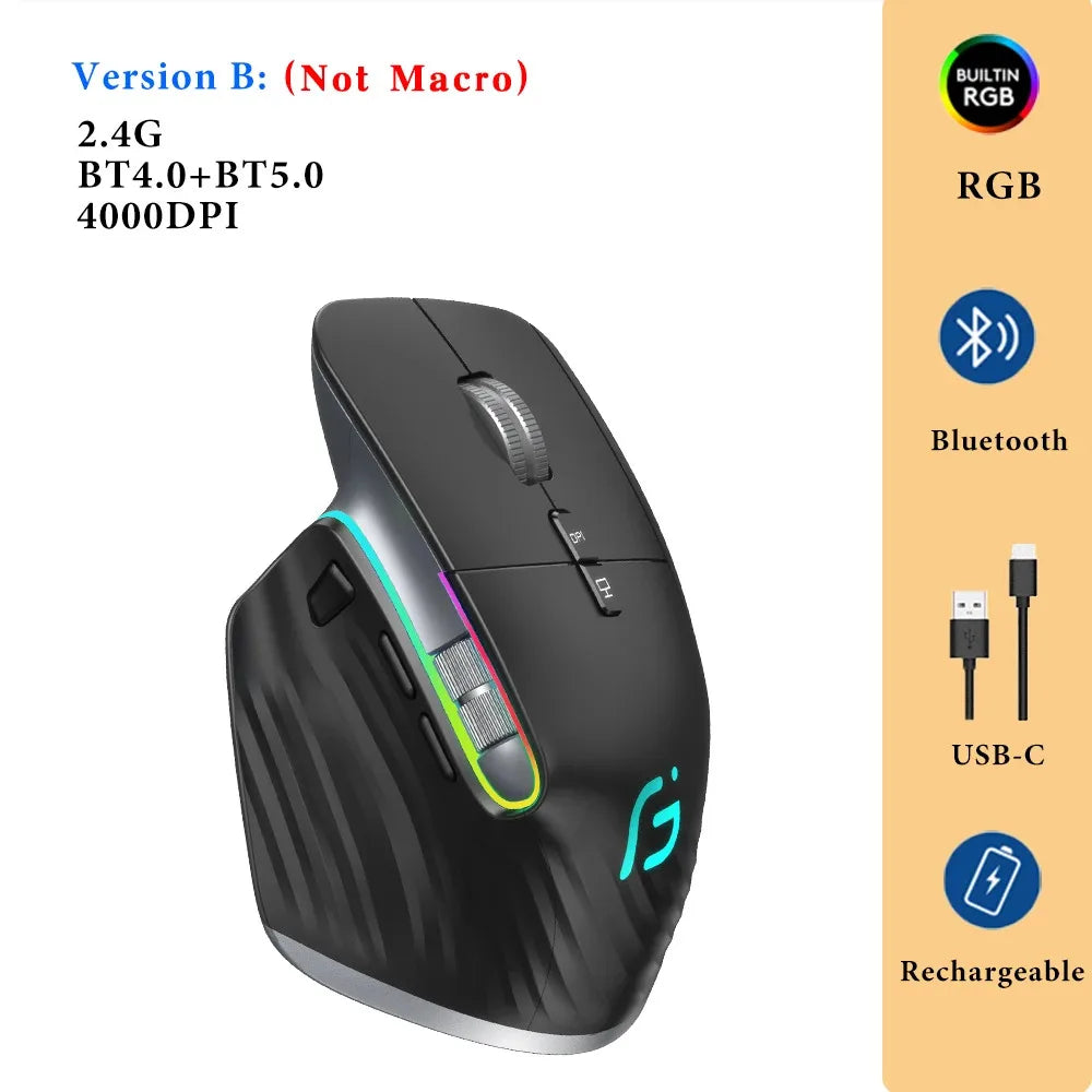 Ergonômico bluetooth 2.4g mouse tri-mode sem fio mouse para jogos USB-C rgb recarregável mause 5 dpi 9 botões para computador pc tablet