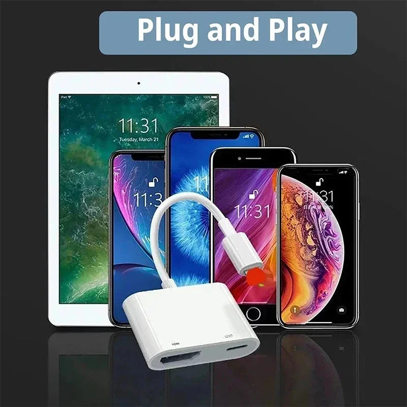 Para apple iphone relâmpago para adaptador av digital para iphone 14 pro 13 12 11 hdmi projetor sincronização conversor de tela com carregamento f