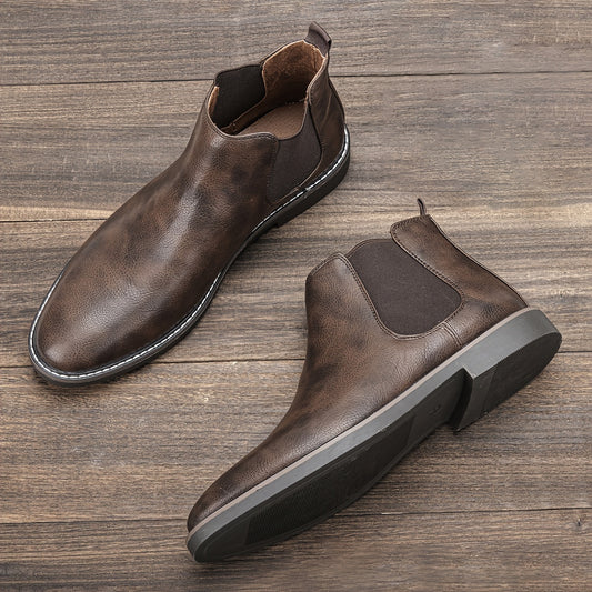 [Brown Chelsea Boots] Brown Men's Chelsea Ankle Boots | Size 40-46, Pointed Toe, TPR Sole, Faux Cover with Black Elastic Band | Ideal for Casual Wear and Vacation