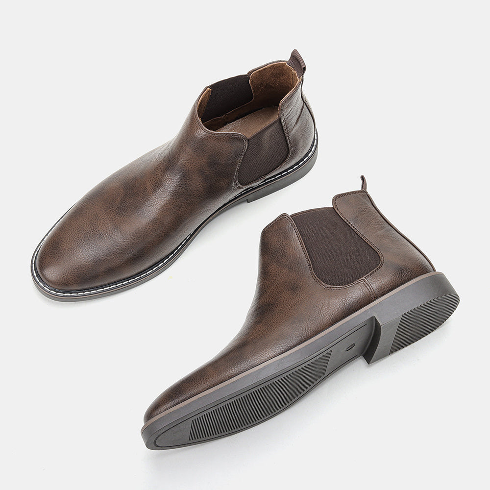 [Brown Chelsea Boots] Brown Men's Chelsea Ankle Boots | Size 40-46, Pointed Toe, TPR Sole, Faux Cover with Black Elastic Band | Ideal for Casual Wear and Vacation