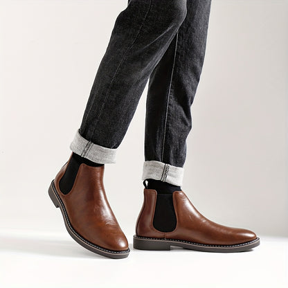 [Brown Chelsea Boots] Brown Men's Chelsea Ankle Boots | Size 40-46, Pointed Toe, TPR Sole, Faux Cover with Black Elastic Band | Ideal for Casual Wear and Vacation