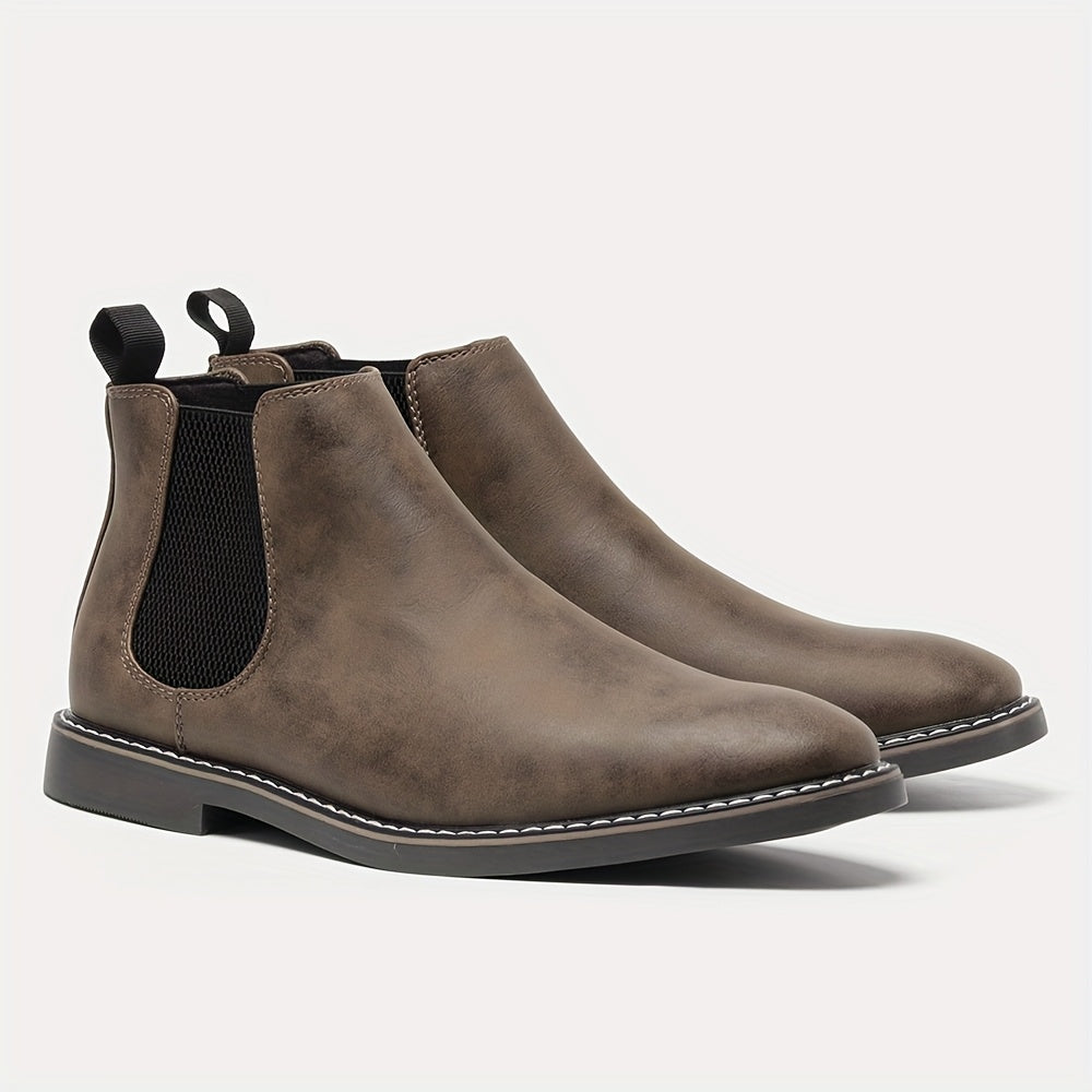 [Brown Chelsea Boots] Brown Men's Chelsea Ankle Boots | Size 40-46, Pointed Toe, TPR Sole, Faux Cover with Black Elastic Band | Ideal for Casual Wear and Vacation