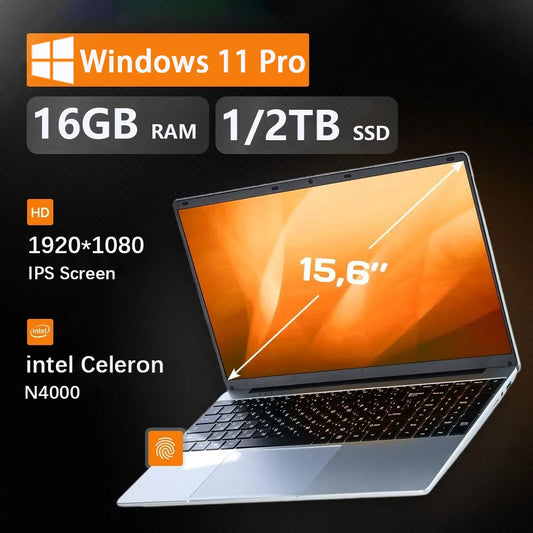 Fuchu 2025 laptops intel celeron n4000 16gb ram 1tb 2tb ssd windows 11 laptop desbloqueio de impressão digital portátil negócios estudo laptop
