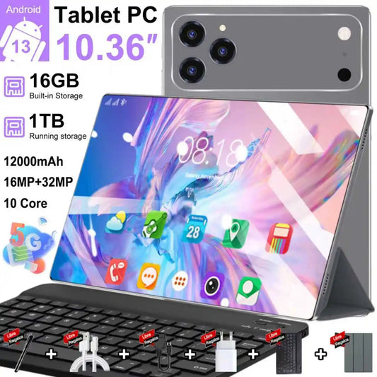 Tablet Bluetooth Dual Sim Network, Android 13.0, 10.36 polegadas, 5G, 16GB RAM, 1TB ROM, 12000mAh Bateria, 16MP, 32MP, 10 Core, Novo, 2025