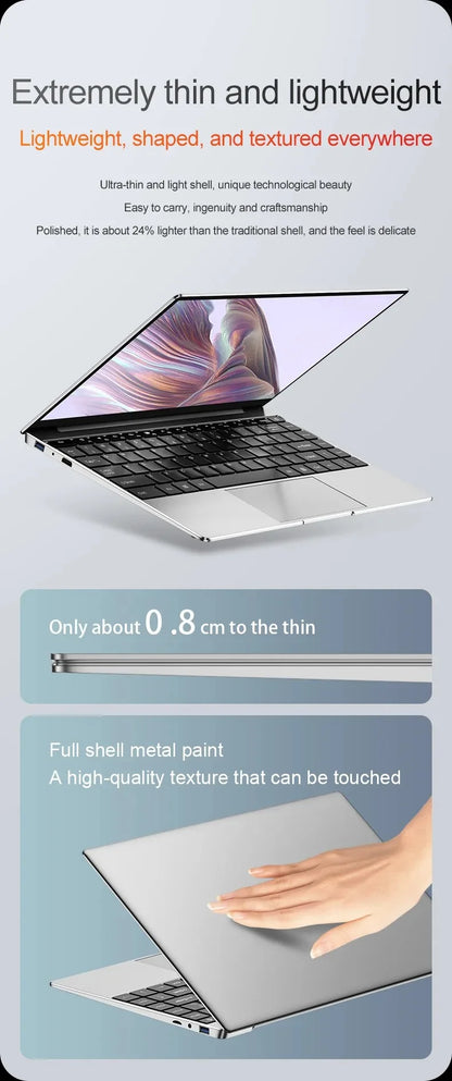 Ultra fino portátil 14.1 "16gb ram 2tb ssd intel n3700 notebook windows 11 pro 1920*1080 display escritório estudo computador pc