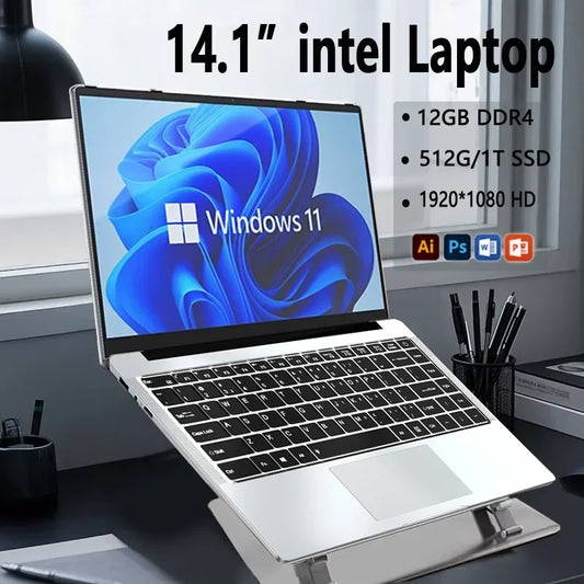 Laptop 14,1'' Windows 11 Intel Atom x7 A3950 180 °   Laptop fino dobrável 12GB RAM 512GB 1TB SSD 1920*1080 Computador de estudo de escritório PC