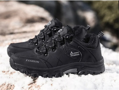 Bota de neve masculina, botas quentes de inverno de couro à prova d'água de alta qualidade e com cadarço de borracha