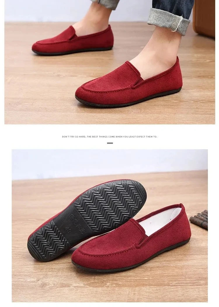 Mocassins de lona tamanho grande masculino, tênis planos simples, sapatos casuais masculinos, sapatos de caminhada, vintage, baratos