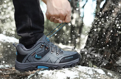 Bota de neve masculina, botas quentes de inverno de couro à prova d'água de alta qualidade e com cadarço de borracha