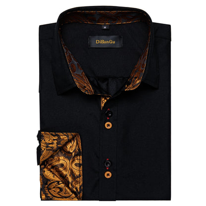 DiBanGu Camisa Masculina de Manga Longa Preto Sólido Vermelho Paisley Cor Contraste Moda Vestido Camisa para Homens Gola Botão para baixo Roupas Masculinas