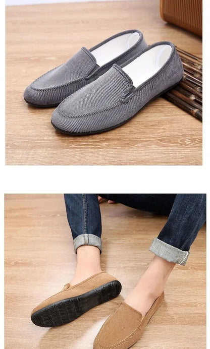 Mocassins de lona tamanho grande masculino, tênis planos simples, sapatos casuais masculinos, sapatos de caminhada, vintage, baratos