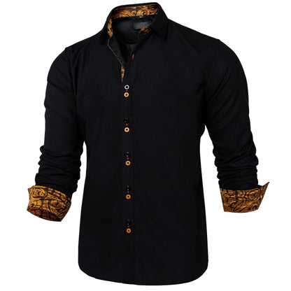 DiBanGu Camisa Masculina de Manga Longa Preto Sólido Vermelho Paisley Cor Contraste Moda Vestido Camisa para Homens Gola Botão para baixo Roupas Masculinas