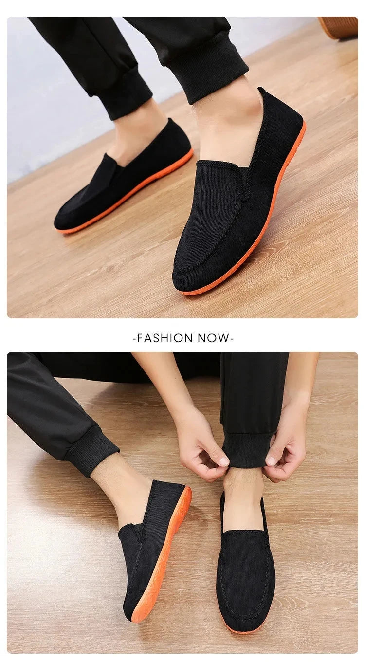 Mocassins de lona tamanho grande masculino, tênis planos simples, sapatos casuais masculinos, sapatos de caminhada, vintage, baratos