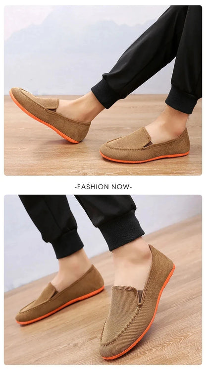 Mocassins de lona tamanho grande masculino, tênis planos simples, sapatos casuais masculinos, sapatos de caminhada, vintage, baratos