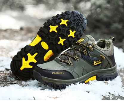 Bota de neve masculina, botas quentes de inverno de couro à prova d'água de alta qualidade e com cadarço de borracha