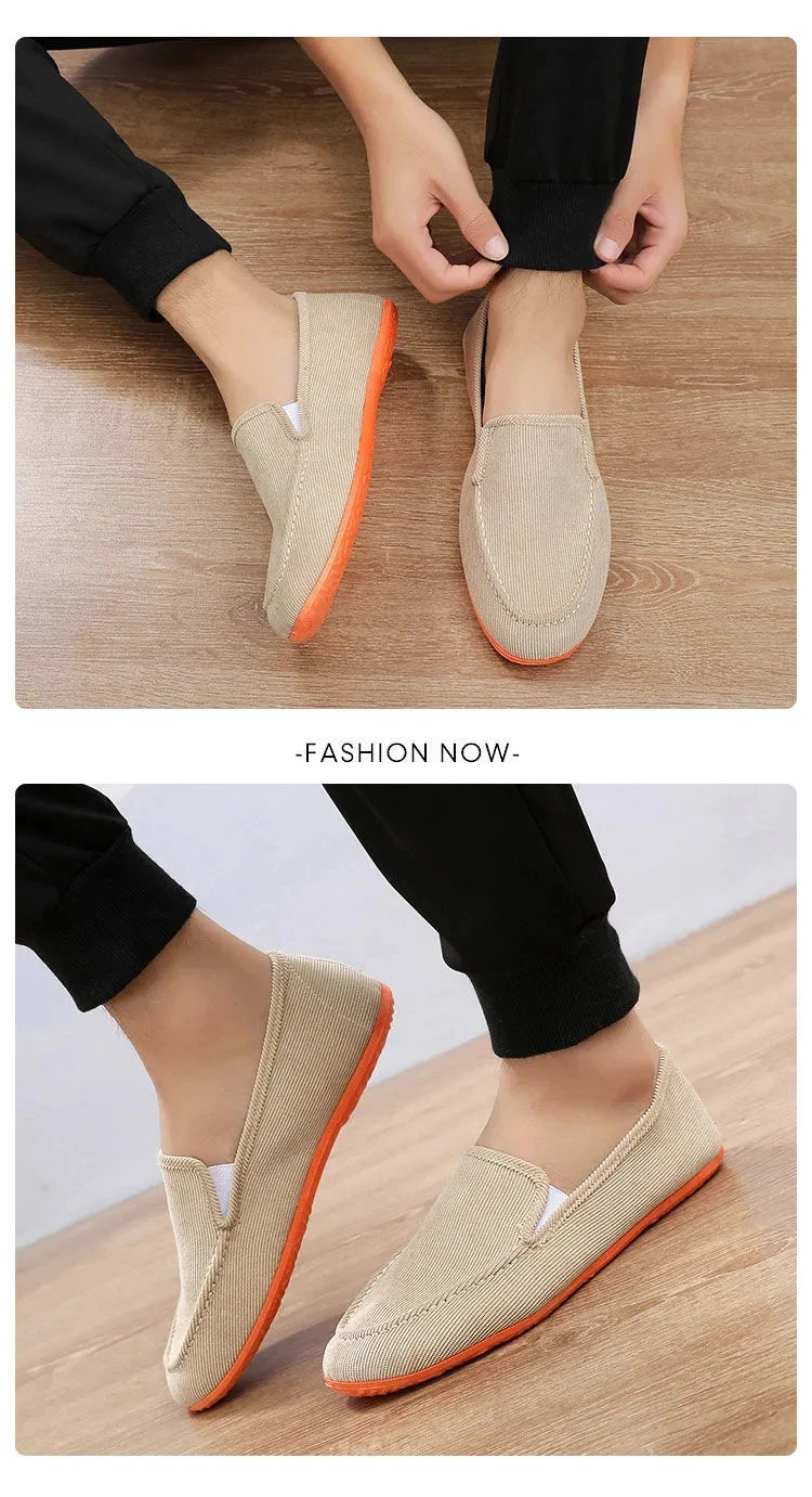 Mocassins de lona tamanho grande masculino, tênis planos simples, sapatos casuais masculinos, sapatos de caminhada, vintage, baratos
