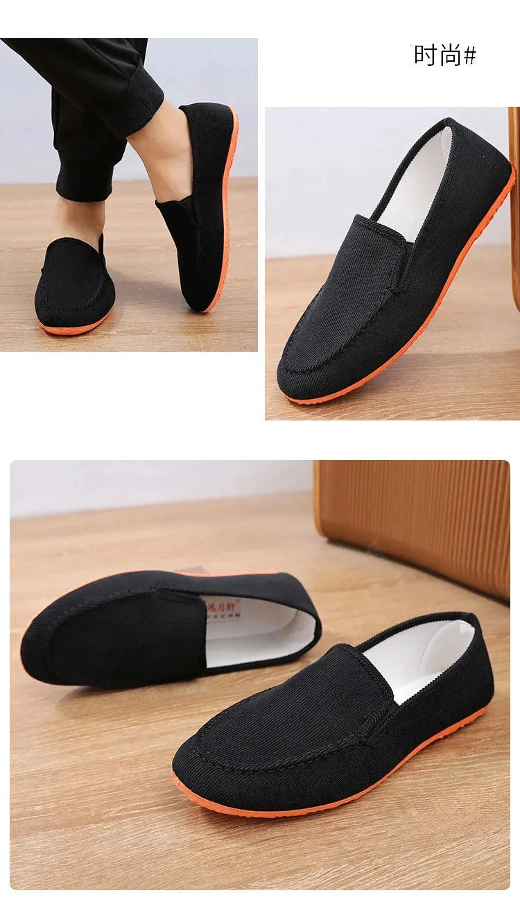 Mocassins de lona tamanho grande masculino, tênis planos simples, sapatos casuais masculinos, sapatos de caminhada, vintage, baratos