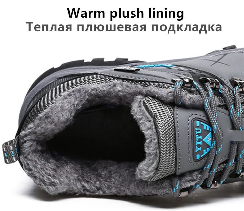 Bota de neve masculina, botas quentes de inverno de couro à prova d'água de alta qualidade e com cadarço de borracha