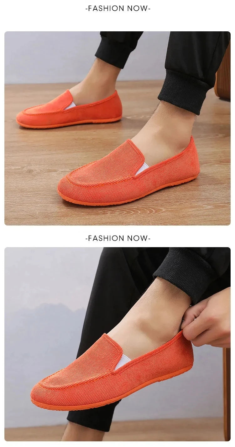 Mocassins de lona tamanho grande masculino, tênis planos simples, sapatos casuais masculinos, sapatos de caminhada, vintage, baratos