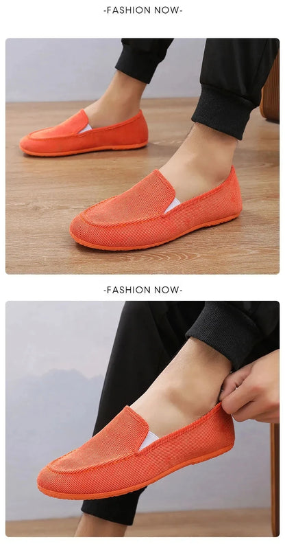 Mocassins de lona tamanho grande masculino, tênis planos simples, sapatos casuais masculinos, sapatos de caminhada, vintage, baratos