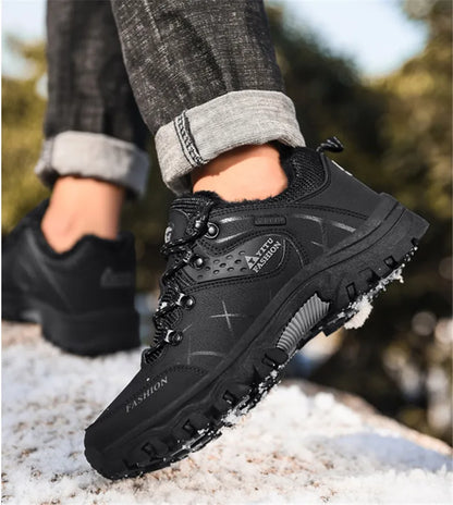 Bota de neve masculina, botas quentes de inverno de couro à prova d'água de alta qualidade e com cadarço de borracha