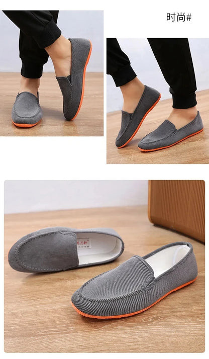 Mocassins de lona tamanho grande masculino, tênis planos simples, sapatos casuais masculinos, sapatos de caminhada, vintage, baratos