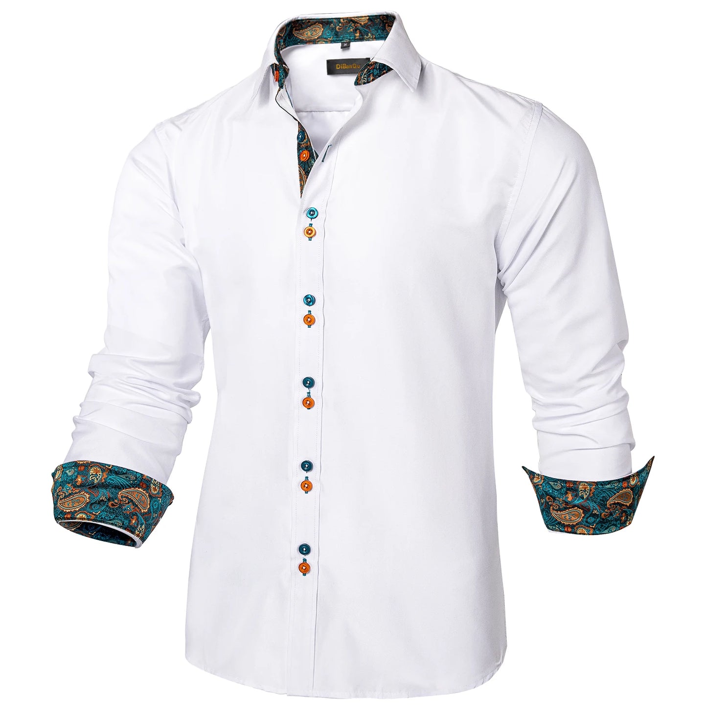 DiBanGu Camisa Masculina de Manga Longa Preto Sólido Vermelho Paisley Cor Contraste Moda Vestido Camisa para Homens Gola Botão para baixo Roupas Masculinas