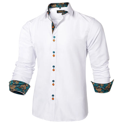 DiBanGu Camisa Masculina de Manga Longa Preto Sólido Vermelho Paisley Cor Contraste Moda Vestido Camisa para Homens Gola Botão para baixo Roupas Masculinas