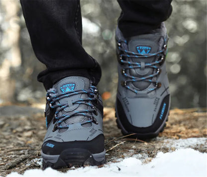 Bota de neve masculina, botas quentes de inverno de couro à prova d'água de alta qualidade e com cadarço de borracha