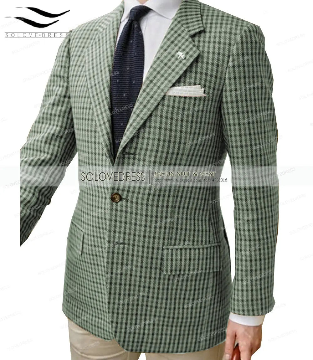 Ternos formais masculinos regular ajuste xadrez lã tweed baile de formatura exército verde smoking sólido negócios marrom ternos para noivos de casamento melhor homem