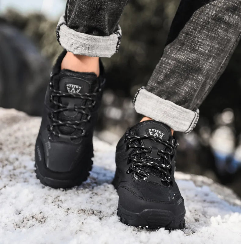 Bota de neve masculina, botas quentes de inverno de couro à prova d'água de alta qualidade e com cadarço de borracha