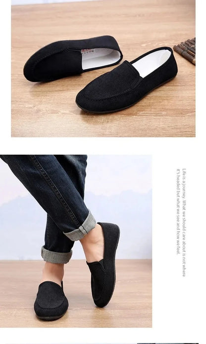 Mocassins de lona tamanho grande masculino, tênis planos simples, sapatos casuais masculinos, sapatos de caminhada, vintage, baratos