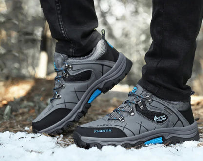 Bota de neve masculina, botas quentes de inverno de couro à prova d'água de alta qualidade e com cadarço de borracha