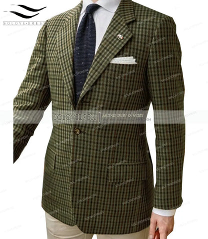 Ternos formais masculinos regular ajuste xadrez lã tweed baile de formatura exército verde smoking sólido negócios marrom ternos para noivos de casamento melhor homem