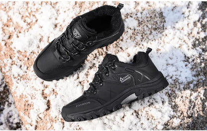 Bota de neve masculina, botas quentes de inverno de couro à prova d'água de alta qualidade e com cadarço de borracha