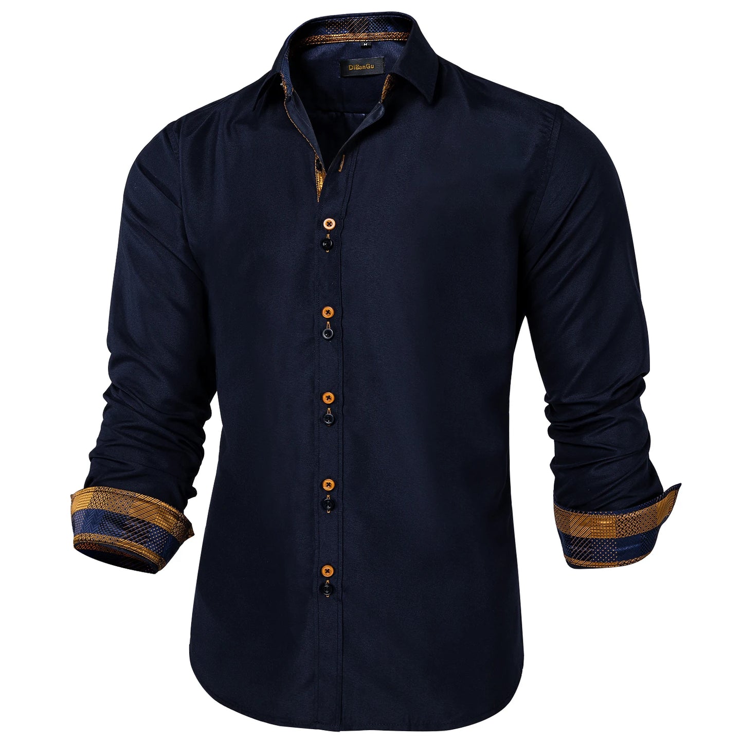 DiBanGu Camisa Masculina de Manga Longa Preto Sólido Vermelho Paisley Cor Contraste Moda Vestido Camisa para Homens Gola Botão para baixo Roupas Masculinas