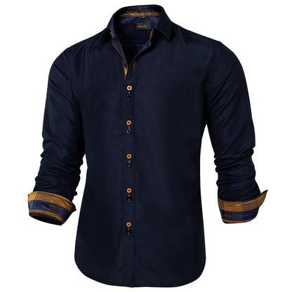 DiBanGu Camisa Masculina de Manga Longa Preto Sólido Vermelho Paisley Cor Contraste Moda Vestido Camisa para Homens Gola Botão para baixo Roupas Masculinas