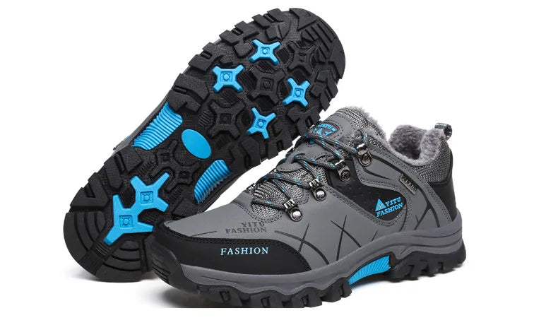 Bota de neve masculina, botas quentes de inverno de couro à prova d'água de alta qualidade e com cadarço de borracha