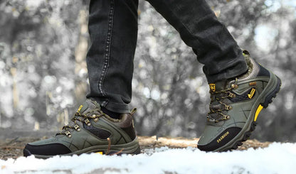 Bota de neve masculina, botas quentes de inverno de couro à prova d'água de alta qualidade e com cadarço de borracha