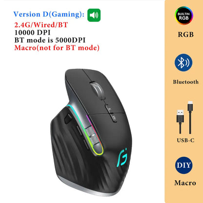 Ergonômico bluetooth 2.4g mouse tri-mode sem fio mouse para jogos USB-C rgb recarregável mause 5 dpi 9 botões para computador pc tablet