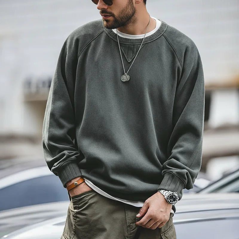 Maden-Hoodies grandes vintage masculino, moletom solto de algodão, monocromático, espesso, moletons quentes, casual, tricô, roupas masculinas