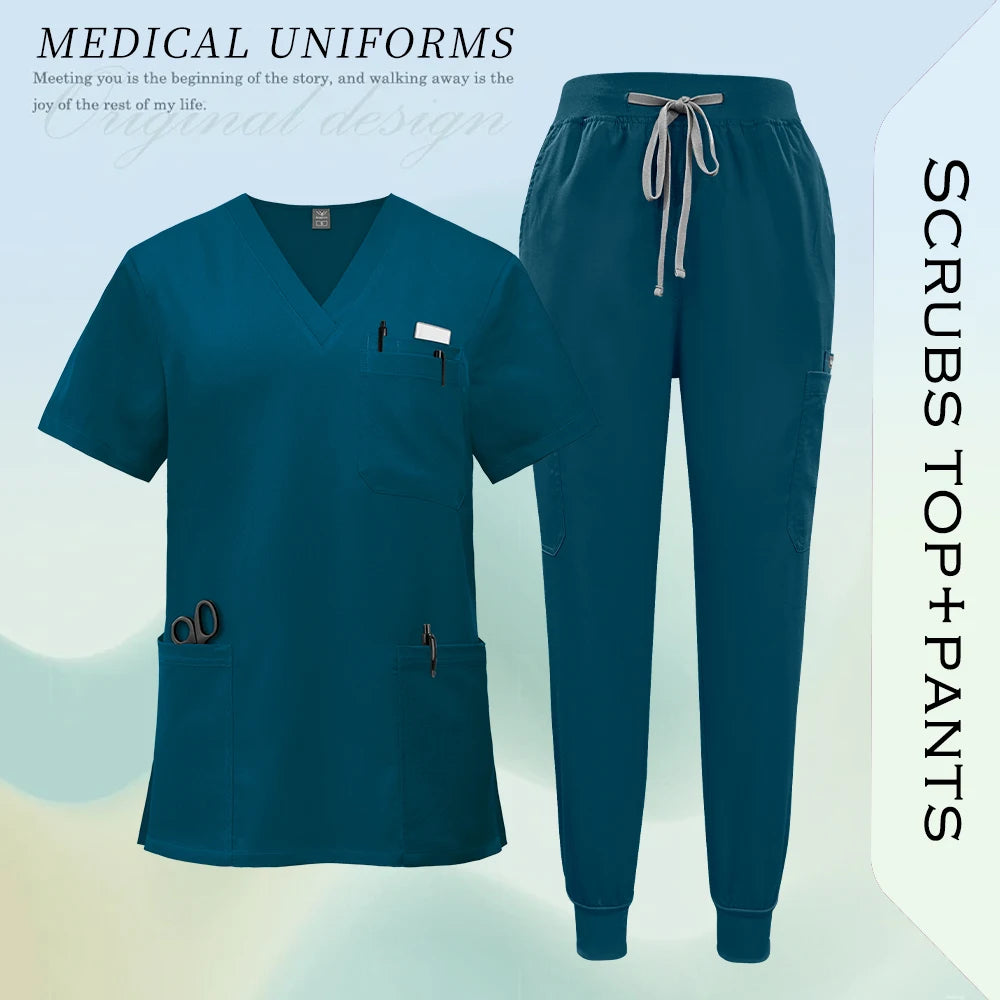 Unissex uniformes cirúrgicos clínicos beleza spa workwear mulher enfermeira médica esfrega conjunto dentista calças superiores terno de enfermagem de alta qualidade
