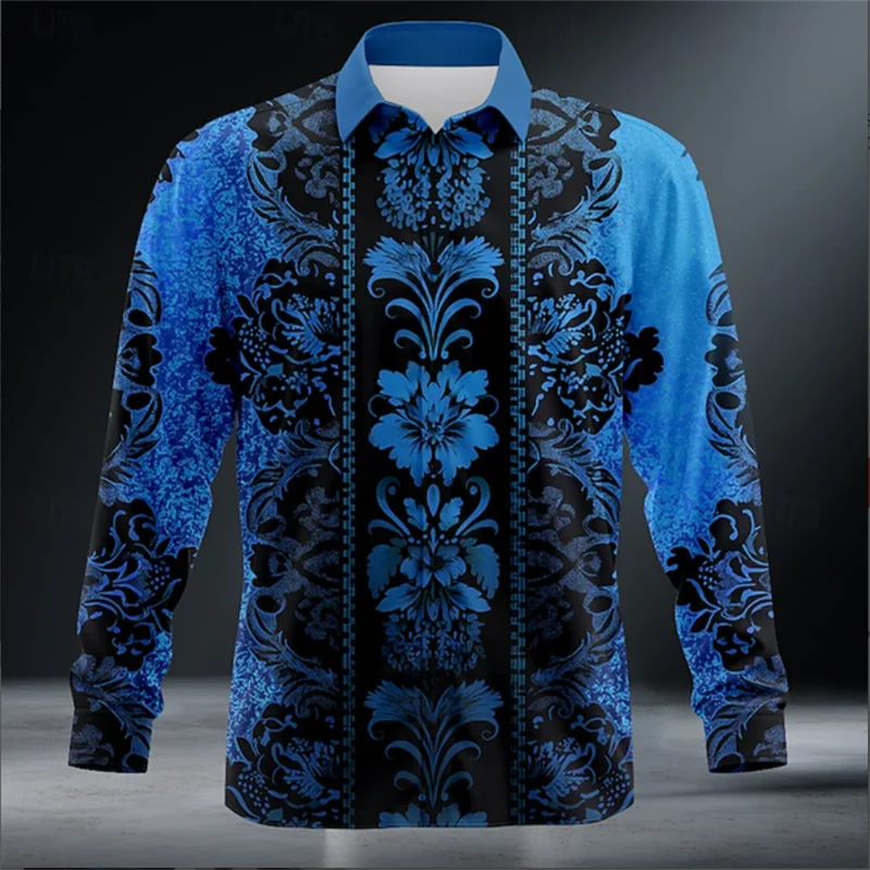 Nova camisa de manga longa masculina flip-over única fivela design lobo camisa diária moda tendência nova coleção