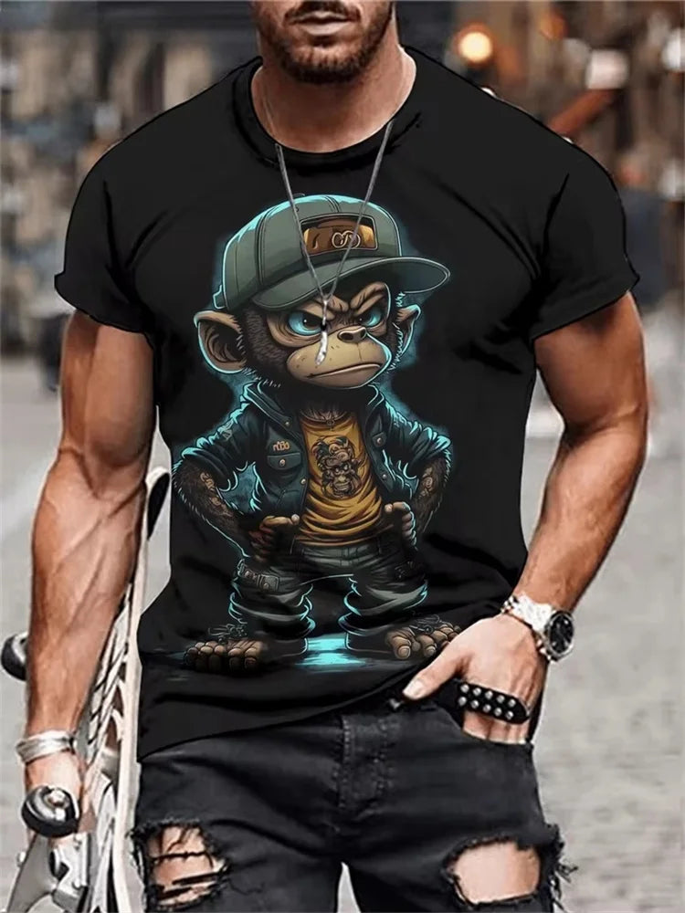Hip hop macaco padrão impressão camisetas o-pescoço manga curta camiseta roupas de grife dos homens macaco impressão roupas masculinas designer camisetas