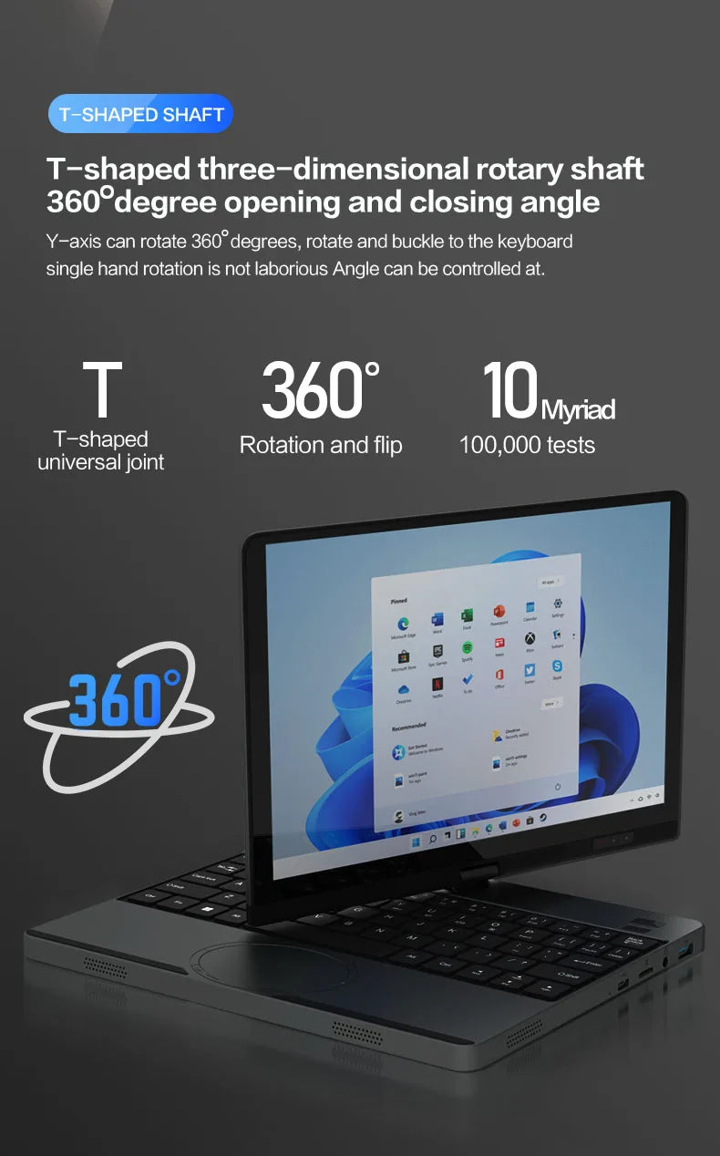Crelander Yoga Laptop 360° Rotação CPU Intel N150 10,5" Tela sensível ao toque 2K 60Hz Taxa de atualização M2 SSD Desbloqueio facial Mini Laptop