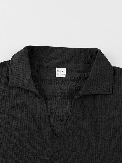 Moda verão roupas texturizadas para homens casual respirável camisa e calças duas peças define lazer masculino ternos de cor sólida