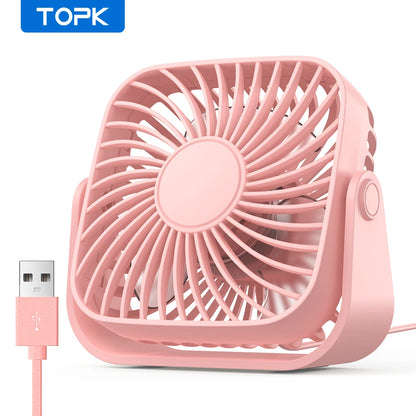 TOPK 4 Polegadas USB Mini Ventilador Portátil para Acampamento, Ventilador Pessoal de Mesa Silencioso de 3 Velocidades, 360 ° Ajuste de ventiladores de pé para sala de casa