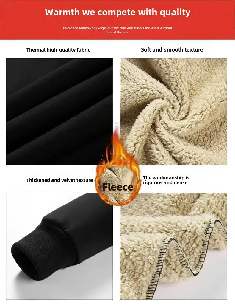 Moda masculina forrado de lã engrossado cardigan moletom com capuz terno esportivo outono/inverno conjunto casual ao ar livre