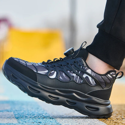 2025 botão rotativo sapatos de segurança homens anti esmagamento anti piercing sapatos de trabalho homens sapatos de dedo do pé de aço antiderrapante sapatos indestrutíveis