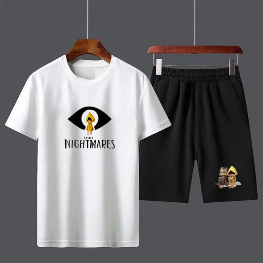 Little nightmares 2 algodão masculina camiseta shorts definir respirável casual t camisa correndo conjunto meninos harajuku masculino streetwear topos